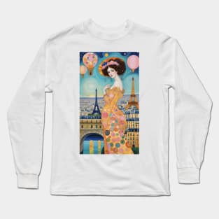 Gustav Klimt's Parisian Nights: Inspired Eiffel Tower Long Sleeve T-Shirt